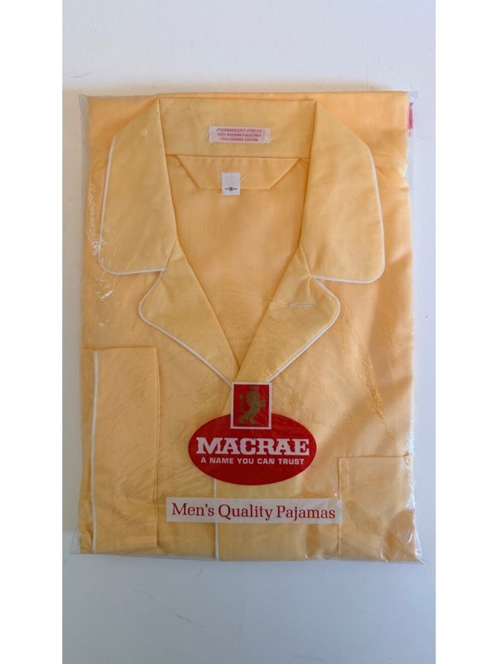 Vintage New Old Stock Mens Yellow Macrae Pajamas Size B Long Pants Long Sleeve